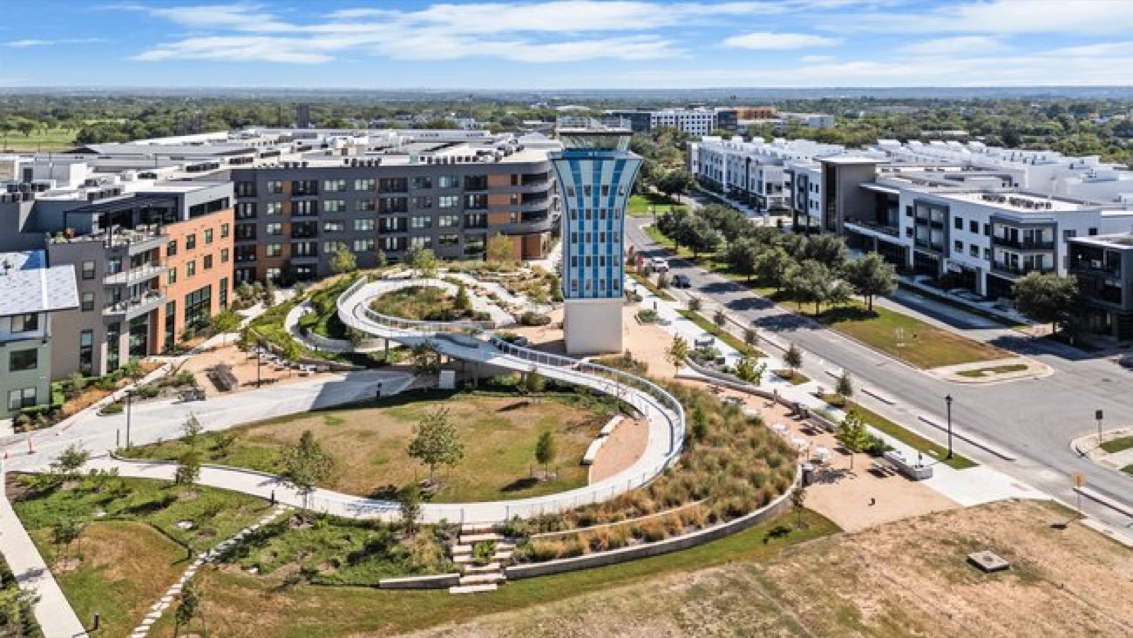 Aerial view of Concourse and Mueller control tower