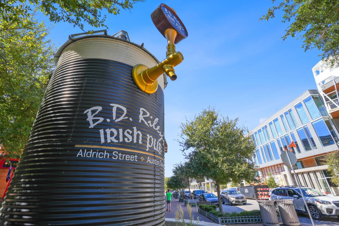 Mueller town center with shops and restaurants