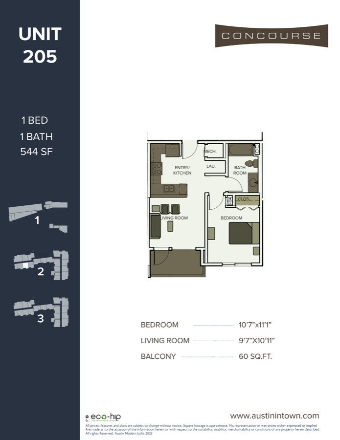 Floor plan for Unit 205