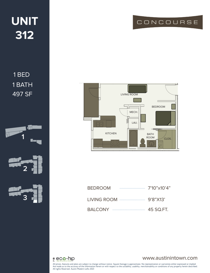 Floor plan for Unit 312