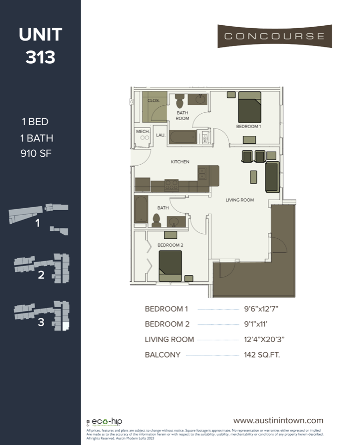 Floor plan for Unit 313