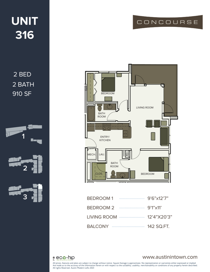 Floor plan for Unit 316