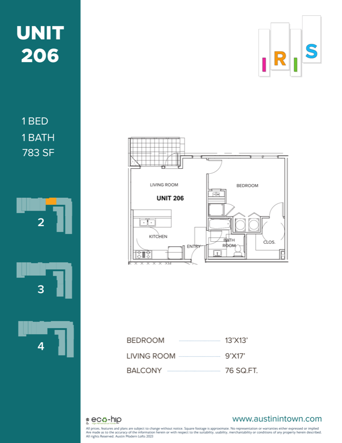 Floor plan for Unit 206