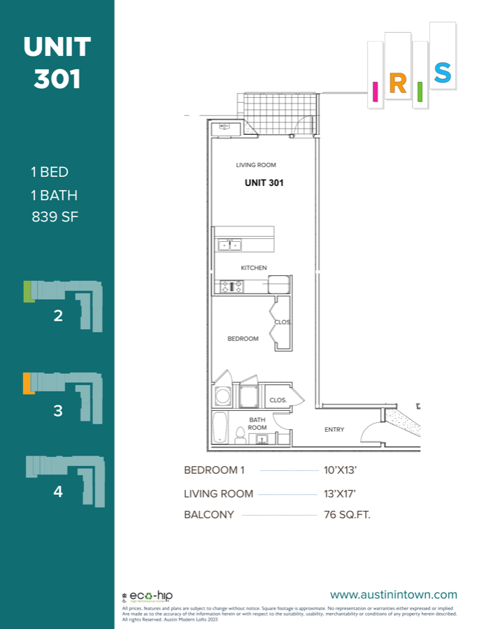 Floor plan for Unit 301