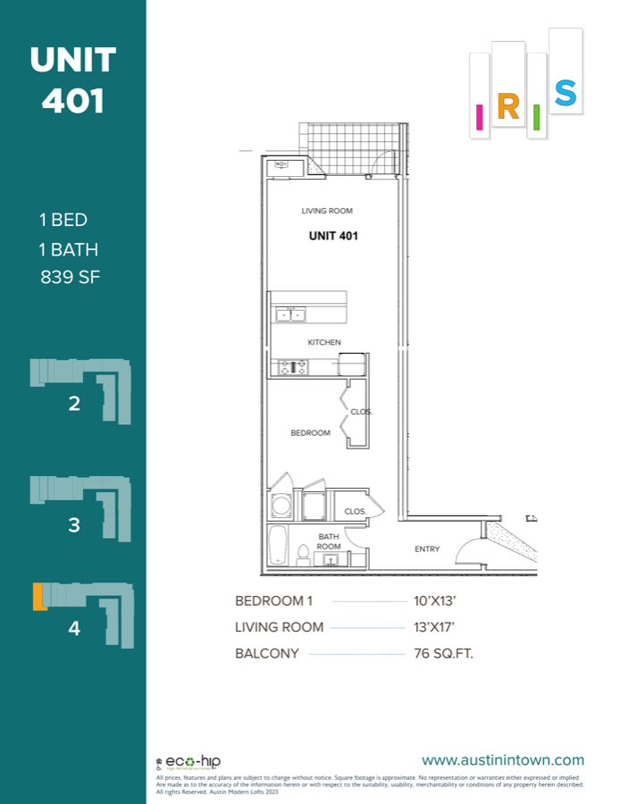 Floor plan for Unit 401
