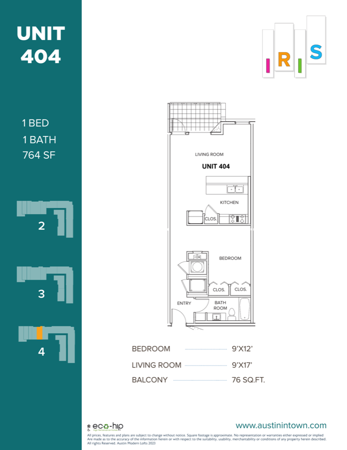 Floor plan for Unit 404