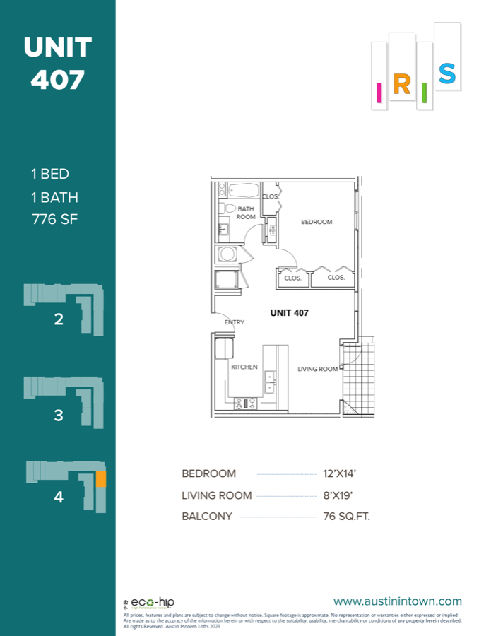 Floor plan for Unit 407