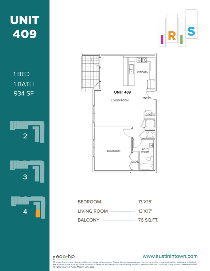Floor plan for Unit 409