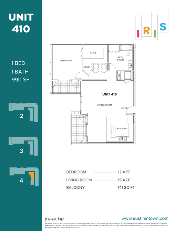 Floor plan for Unit 410